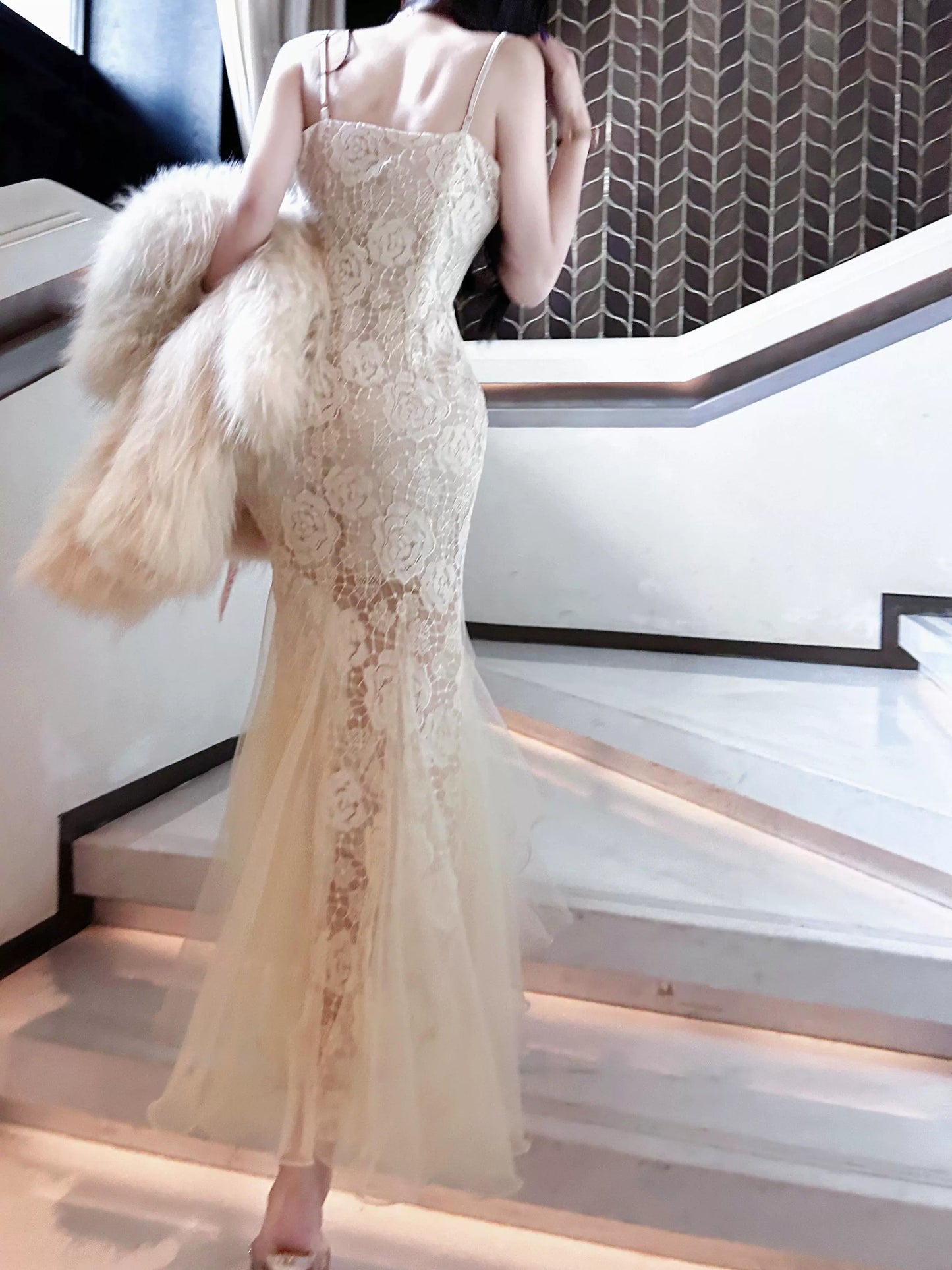 elegant rose lace mermaid party dress S6145