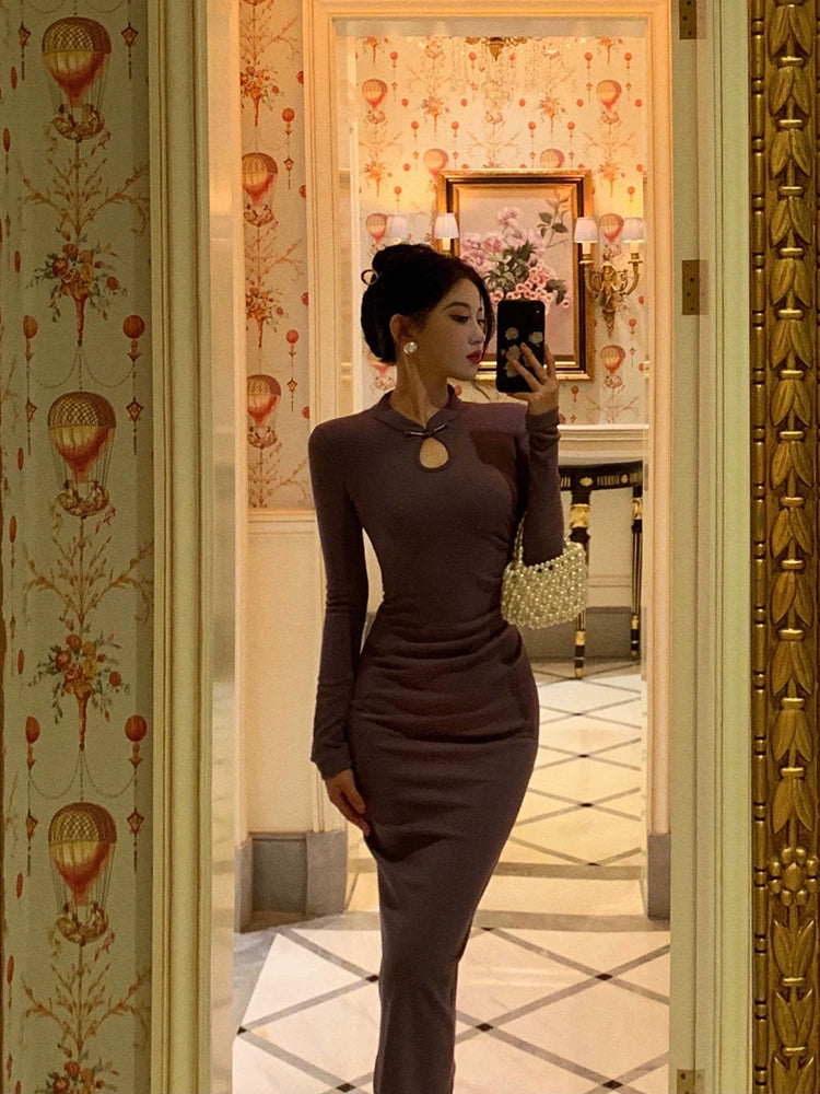 Purple cheongsam dress for women new style party dress S5620