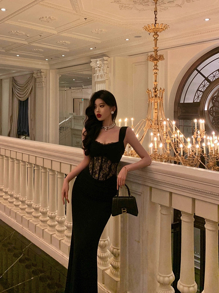 Lace splicing suspender dress summer new party dress S5637