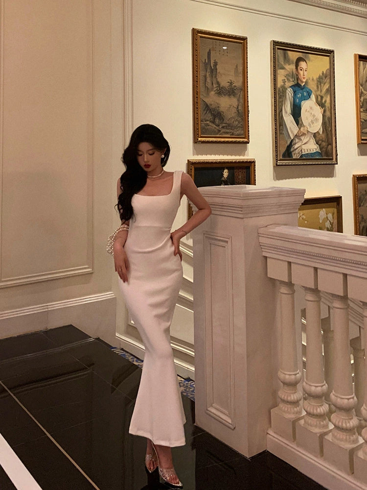 White dress summer new mermaid party dress S5630