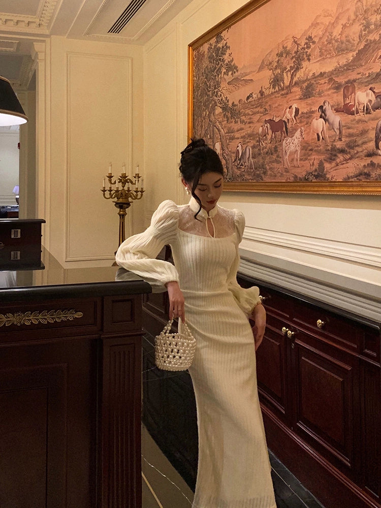 New Chinese cheongsam dress new gentle lantern sleeve party dress S5695