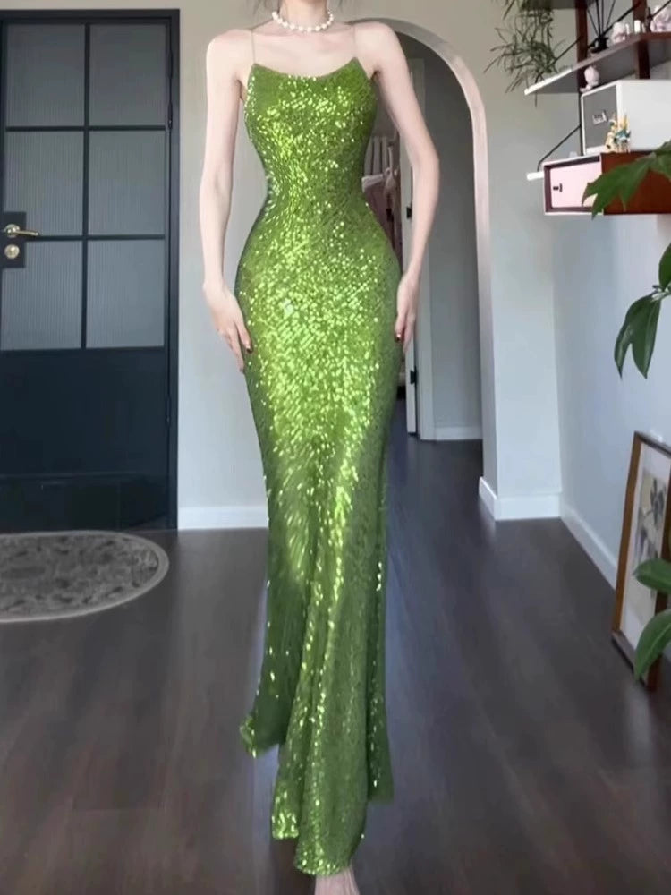 banquet evening dress Christmas outfit sequin green mermaid dress S5772