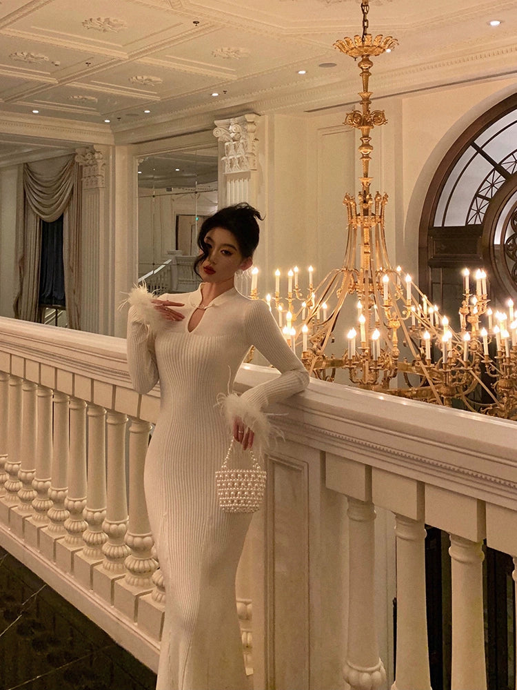 Knitted dress women winter new gentle style party dress S5678