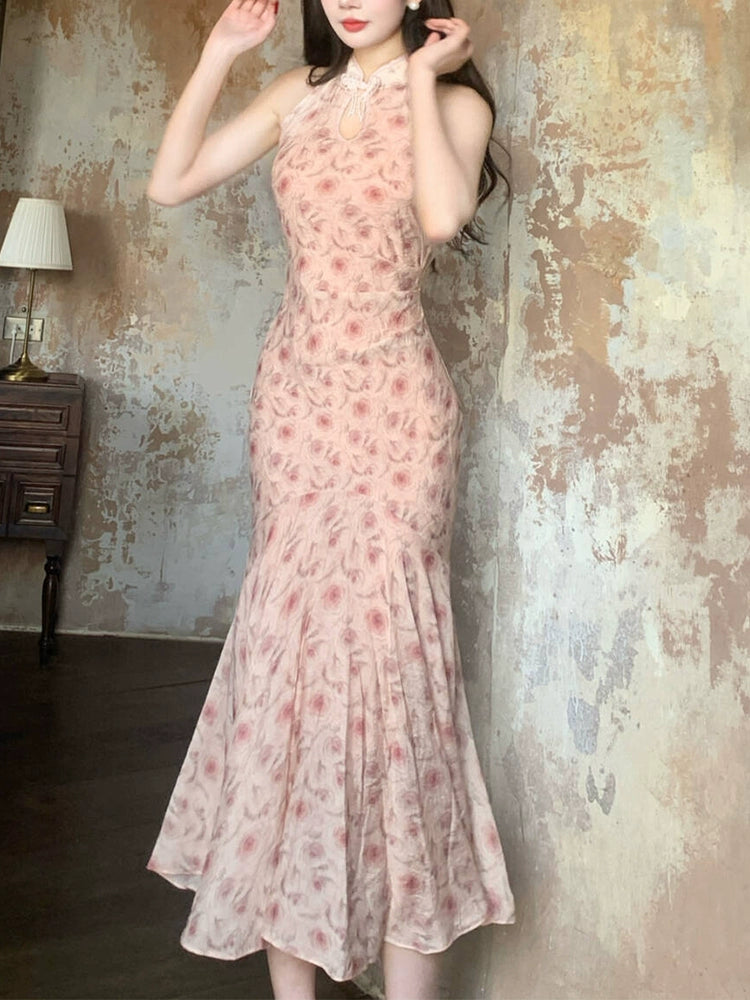 Women's printed cheongsam dress new style mermaid party dress S6134