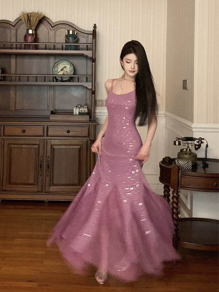 Purple sexy dress for women long mermaid party dress S5873