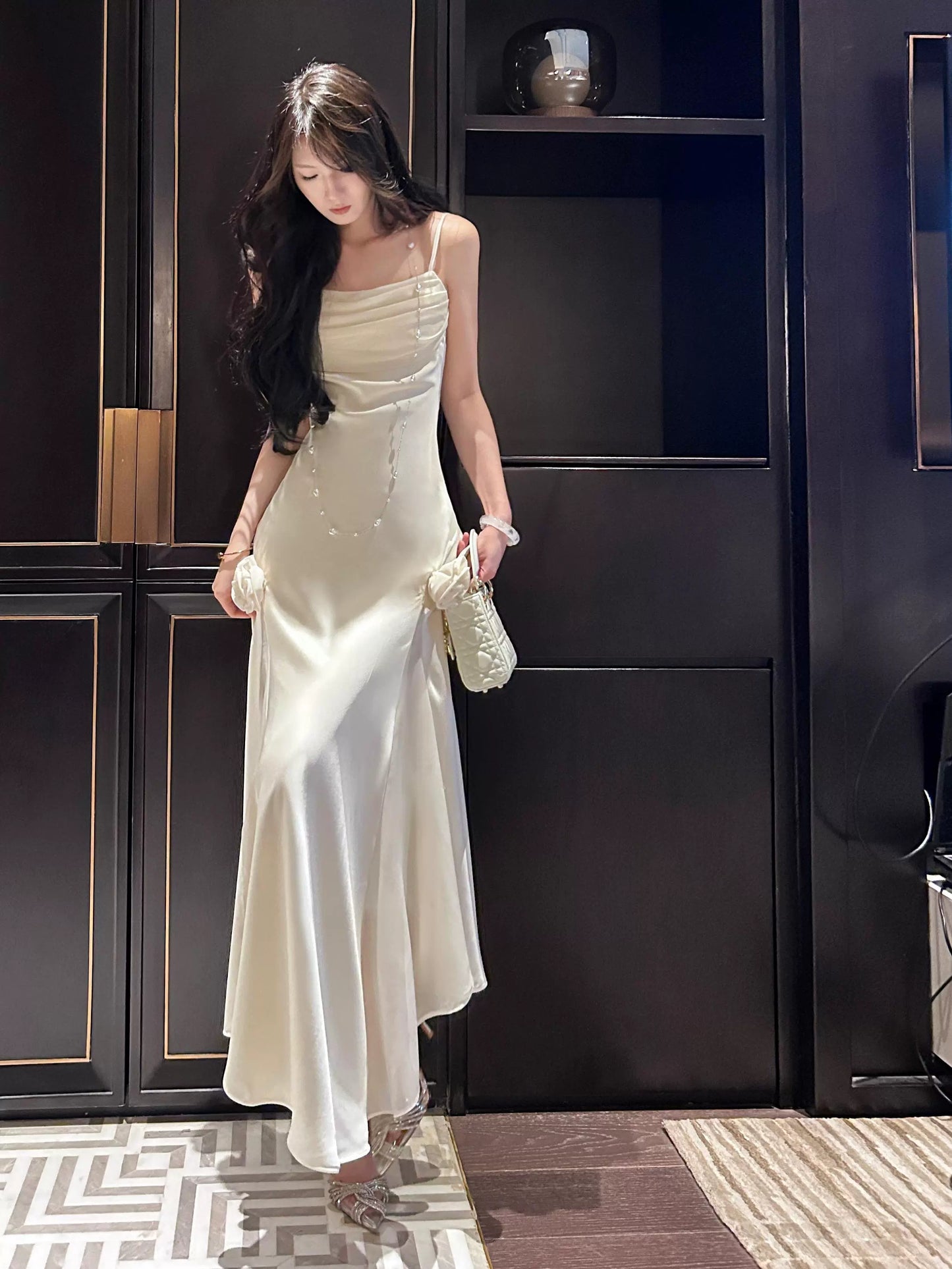 Satin pleated dress mermaid long party dress evening dress S6205