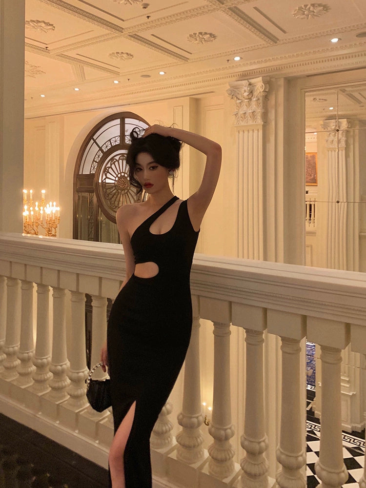 Black exposed waist dress sexy mermaid party dress S5610