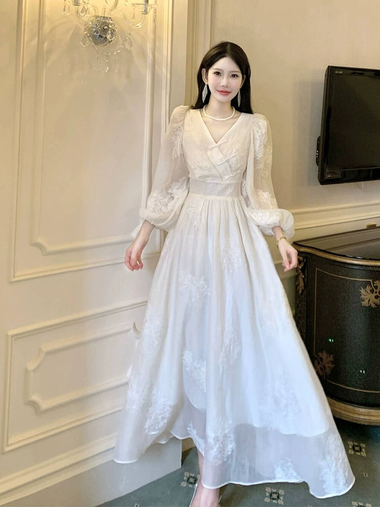 embroidery dress long sleeve evening party dress S5954