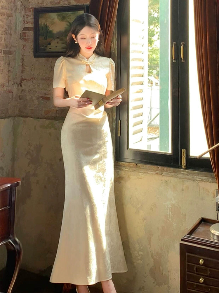 jacquard cheongsam women's retro evening dress S5944