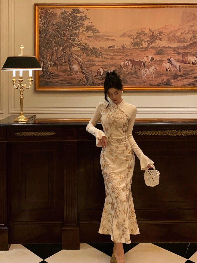 Bamboo embroidery cheongsam dress for women new elegant party dress S5703