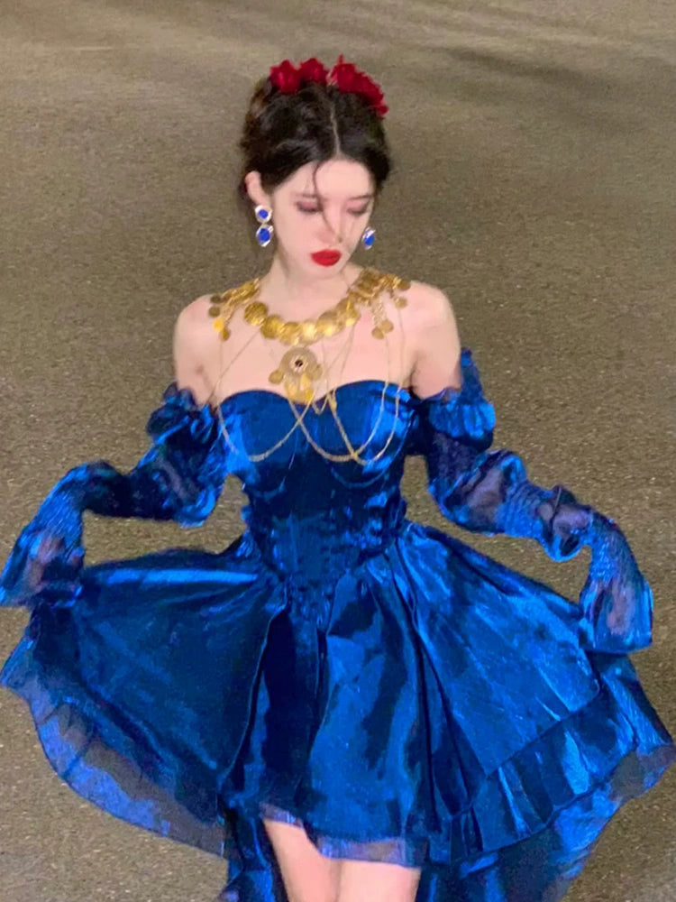 blue dress French style fairy princess dress birthday dress S5752