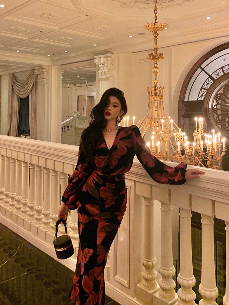 velvet dress for women new style romantic style long dress party dress S5675