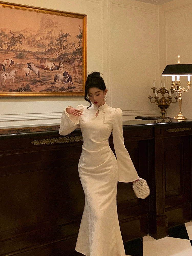 Jacquard cheongsam dress for women new retro old money style party dress S5676