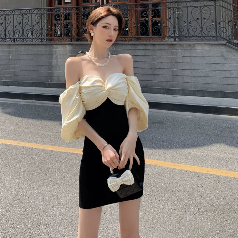 Sexy off shoulder puff sleeve dress S5833