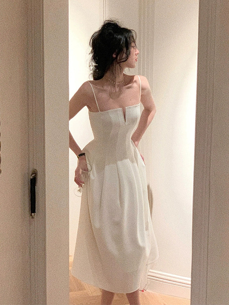 sexy white suspender dress S5776