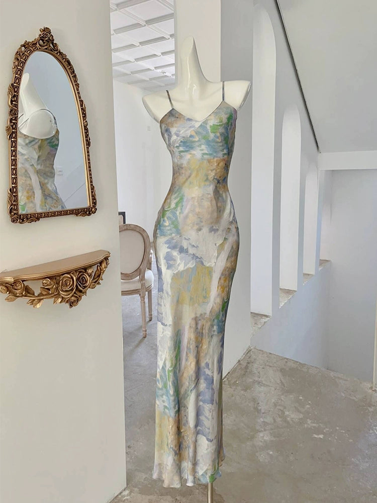 printed party dress long evening sleeveless dress S5955