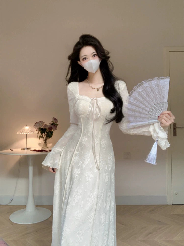 White lace dress for women ankle length party dress S5876