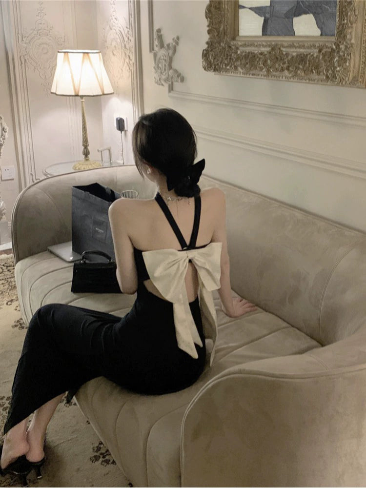 Black halter neck dress for women banquet party dress S5879