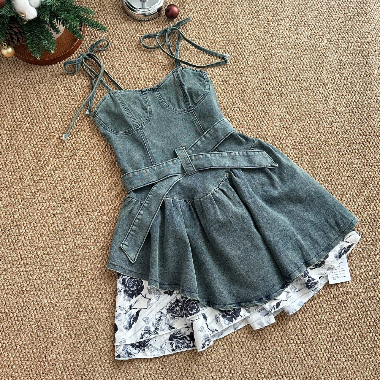 Rose denim dress 2025 new slim hot girl suspender skirt high-end R2070