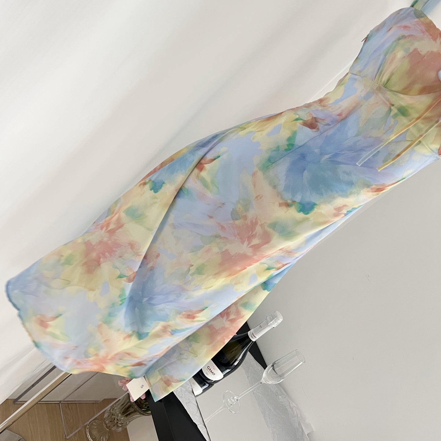 French floral sling waist dress tea break gentle temperament long dress R2016