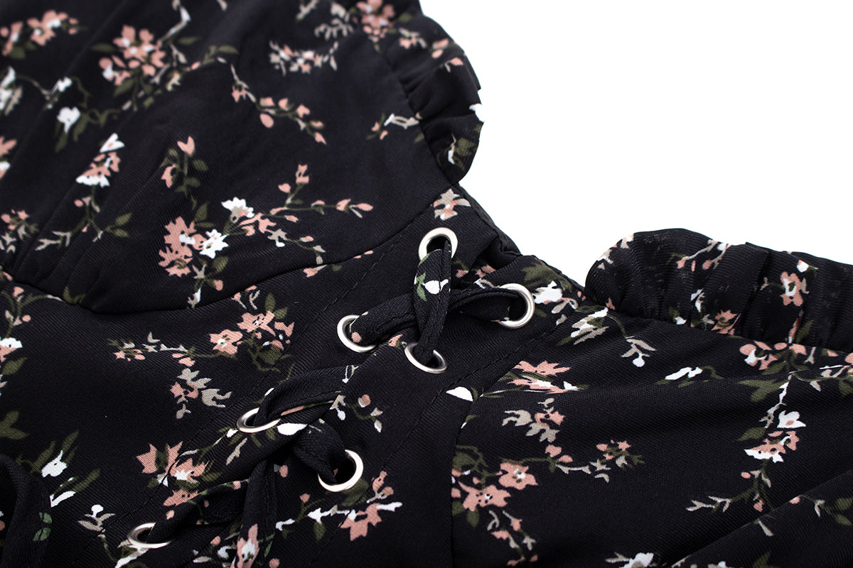 Dark pure desire niche irregular floral suspender skirt dress R0002