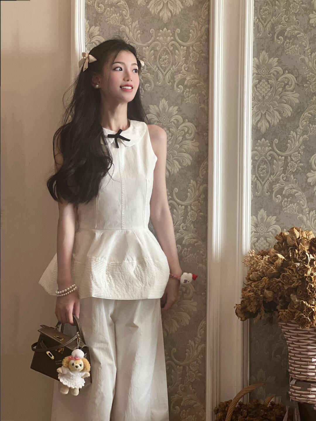 Small suit French sleeveless top straight pants two-piece set a complete outfit R0553