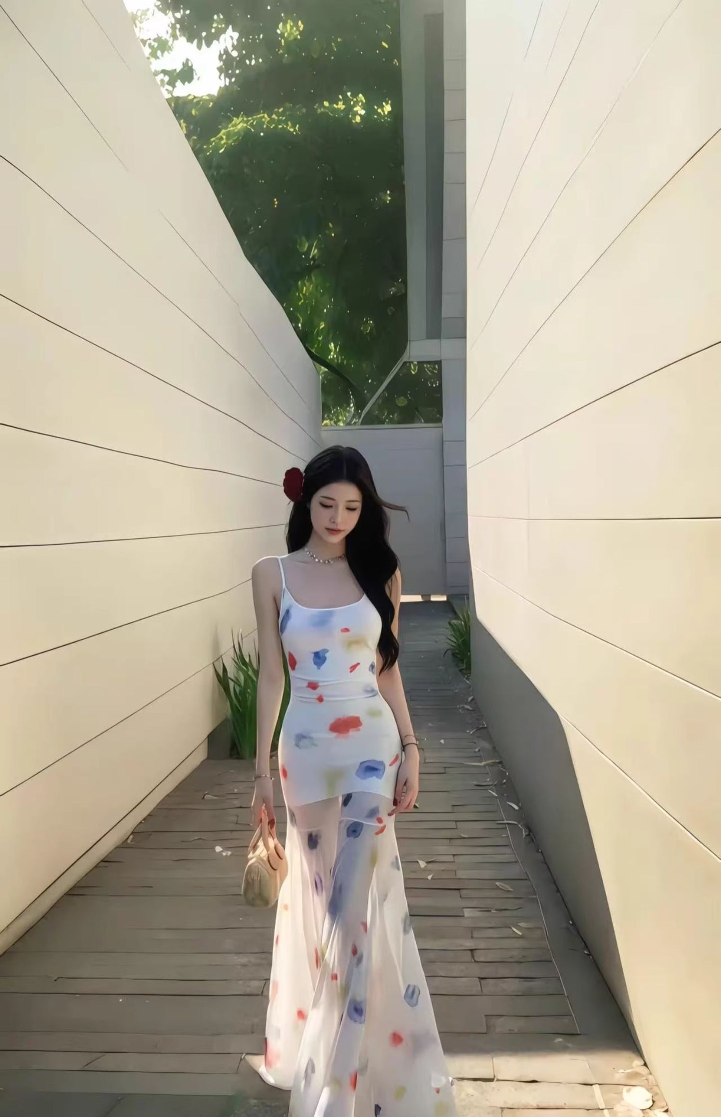 Dopamine waist skirt outfit waist long skirt fishtail skirt beautiful color suspender dress R1616