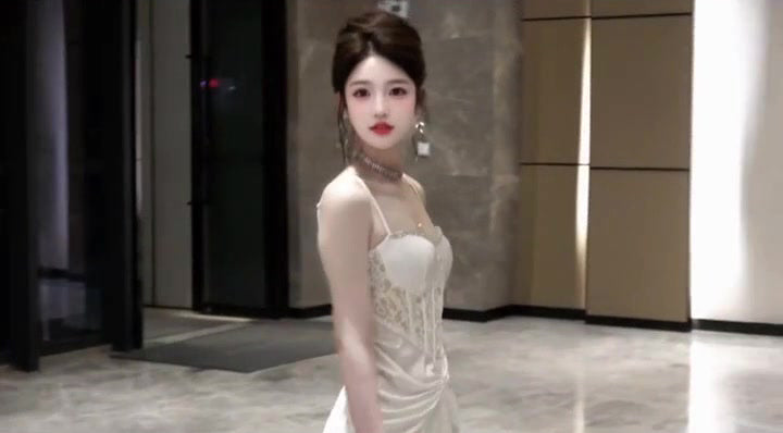 Temperament suspender dress lace patchwork waist slim banquet dress skirt R0519