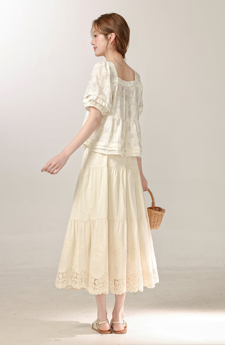 Beautiful apricot floral shirt for women, high-end and beautiful all-match top R1974