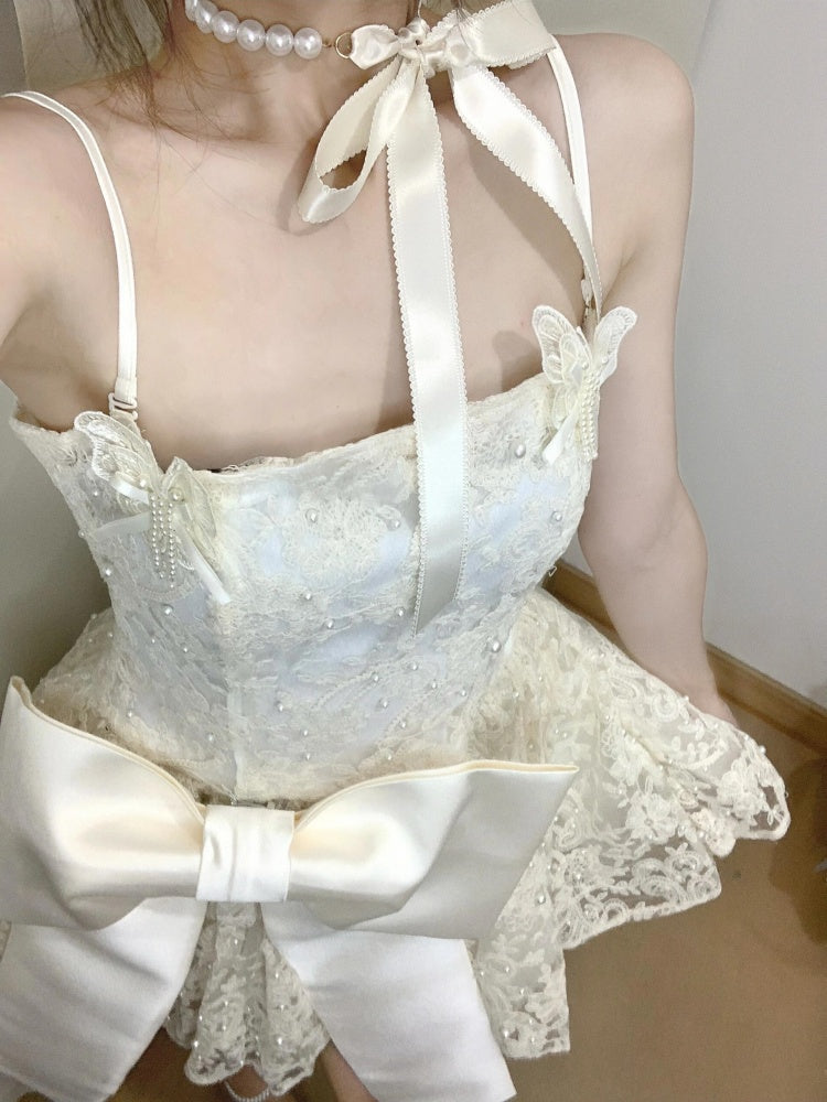 Tube Top Suspender Dress Summer Lace Waist Dress Princess Tutu Short Skirt Homecoming Dress R3015