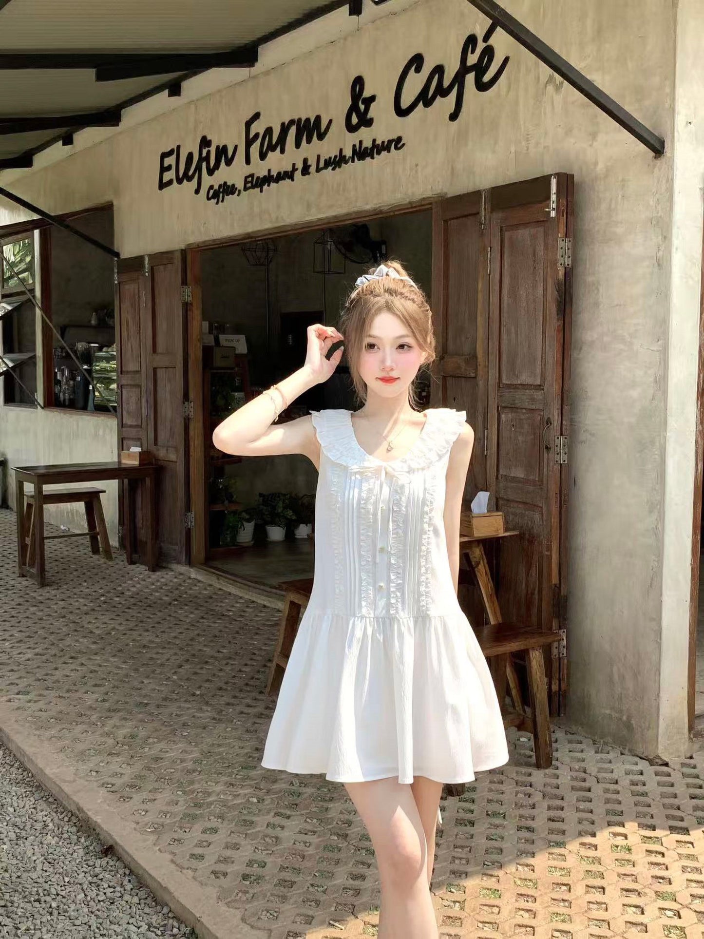 White princess dress doll collar age-reducing sleeveless vest beautiful summer skirt R3907