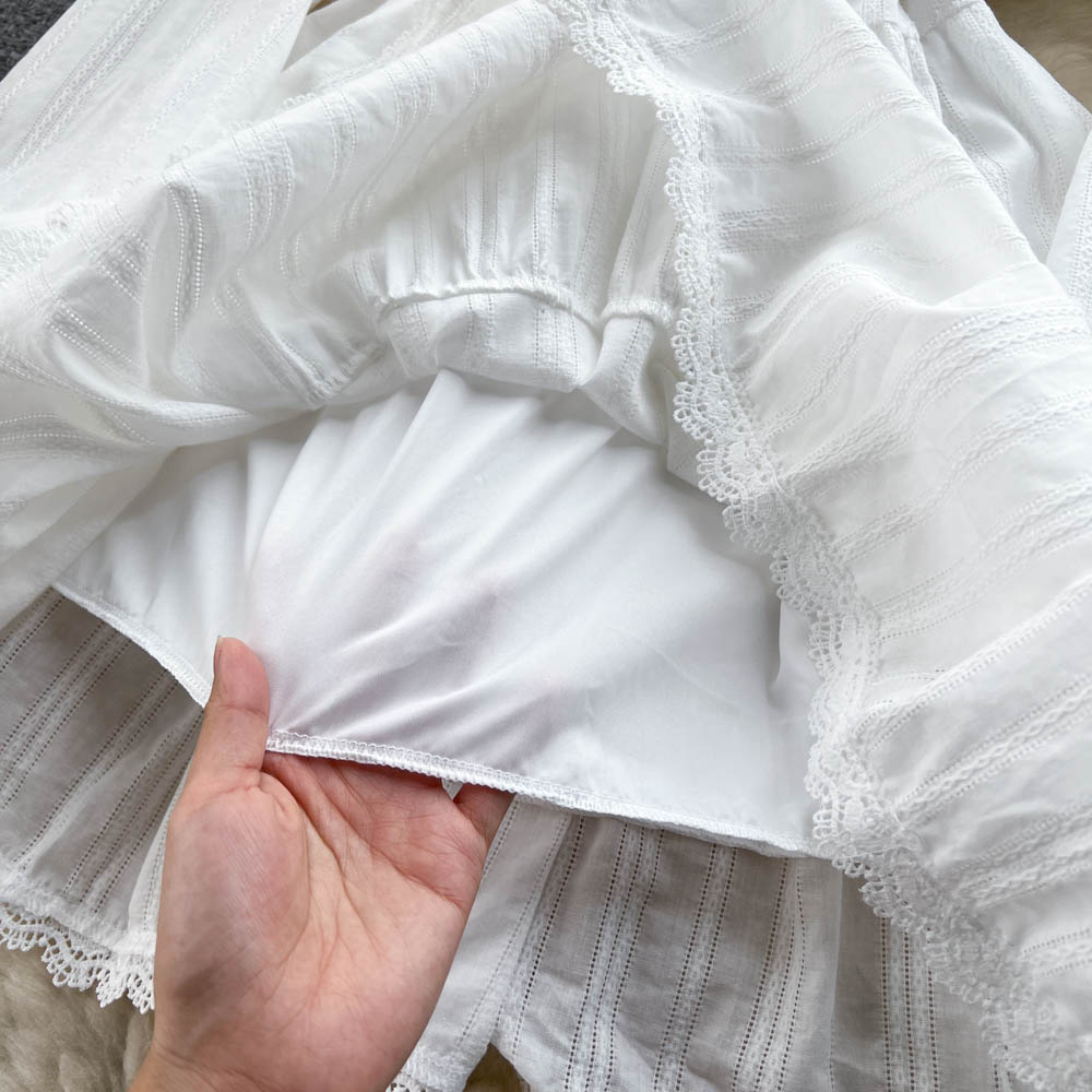 Lace hollow waist baby doll princess dress long sleeve white dress holiday style fairy dress R2345