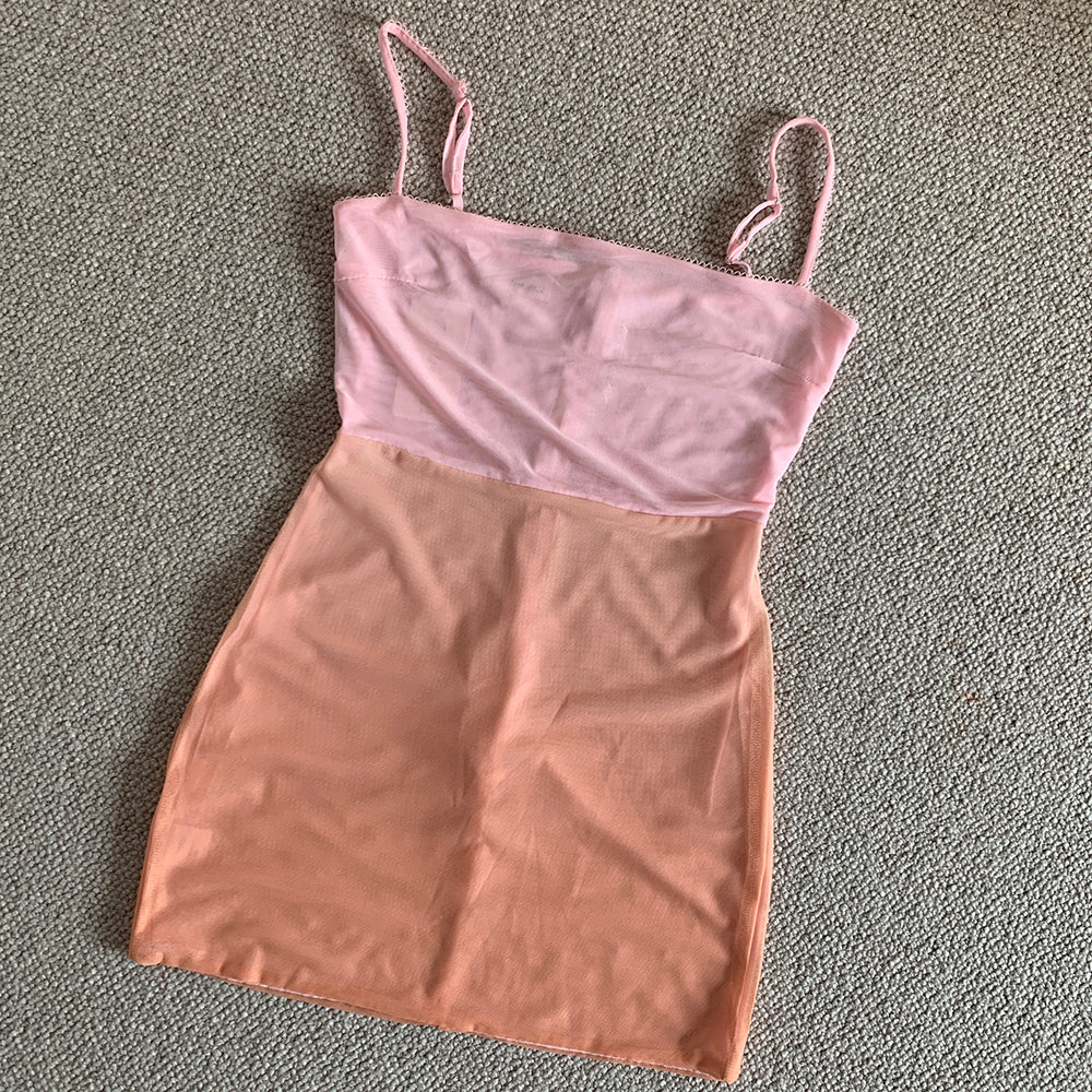 European and American gradient color stitching suspender dress slim fit hip-wrapped short skirt for women R3082