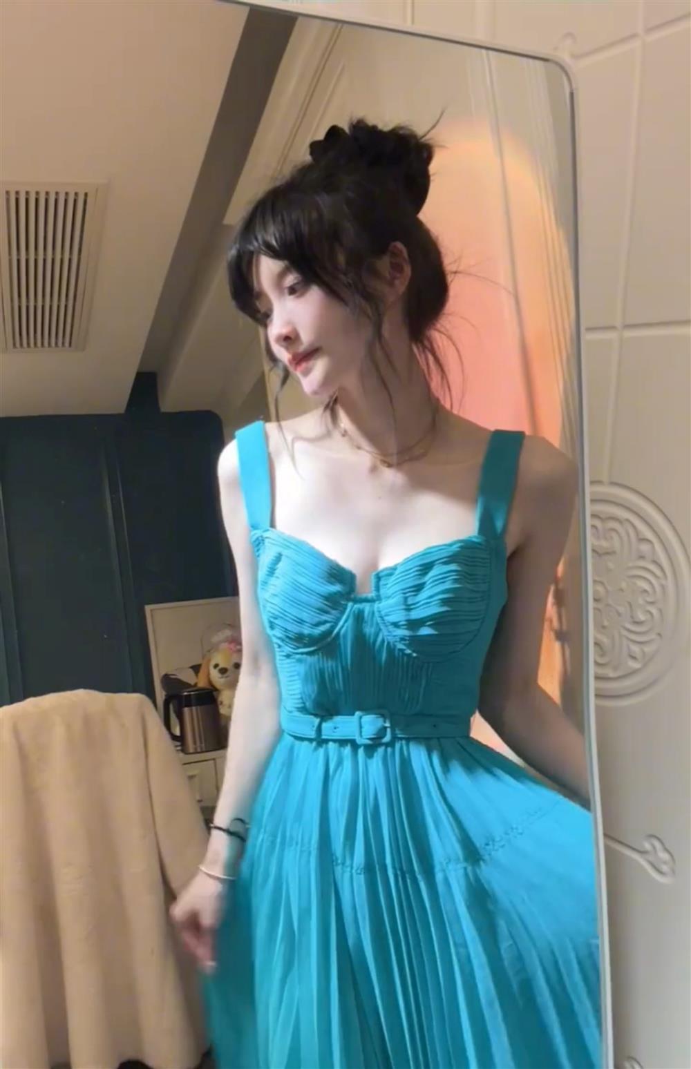 Tea break French style fairy blue suspender dress on the run princess dress R1649