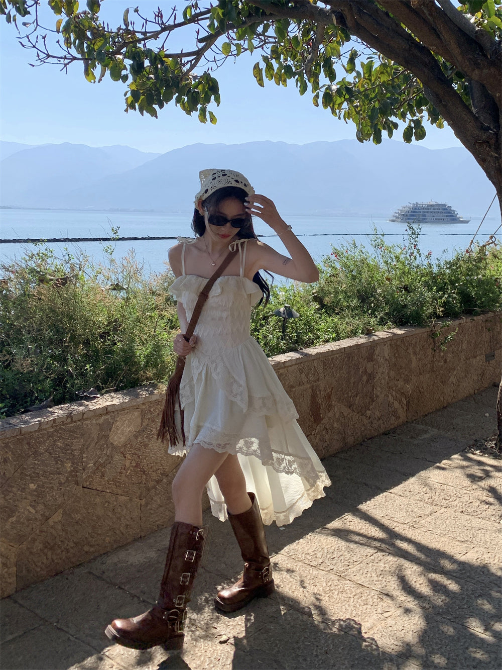 Tea break French style short front and long back suspender skirt 2025 new design irregular long skirt R0066