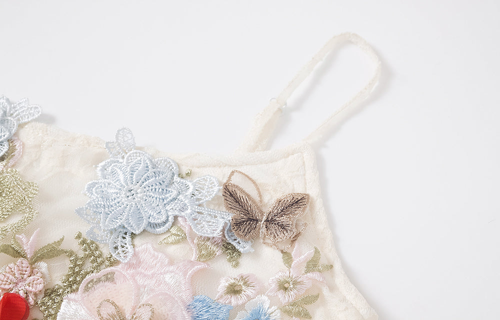 Flower lace mesh fishtail dress 2025 new slim fit hip-hugging sling temperament long skirt R0047