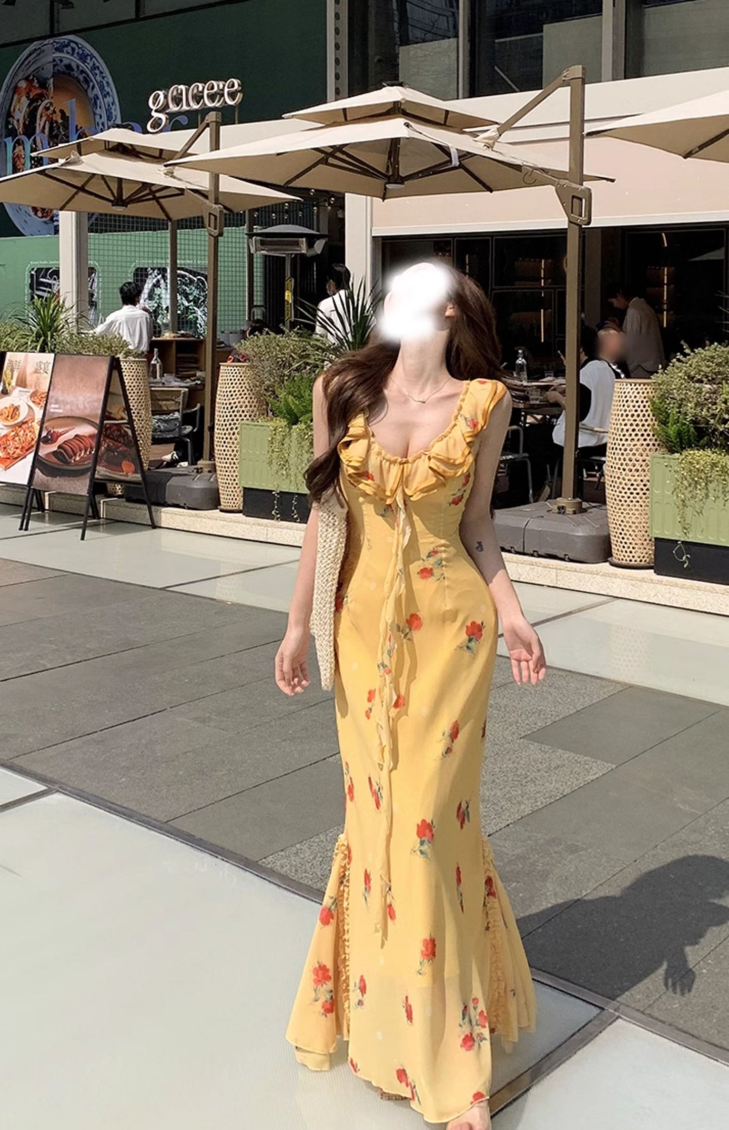 Dusk Rose Lace Floral Suspender Dress 2025 New Seaside Vacation Fishtail Long Dress R0040