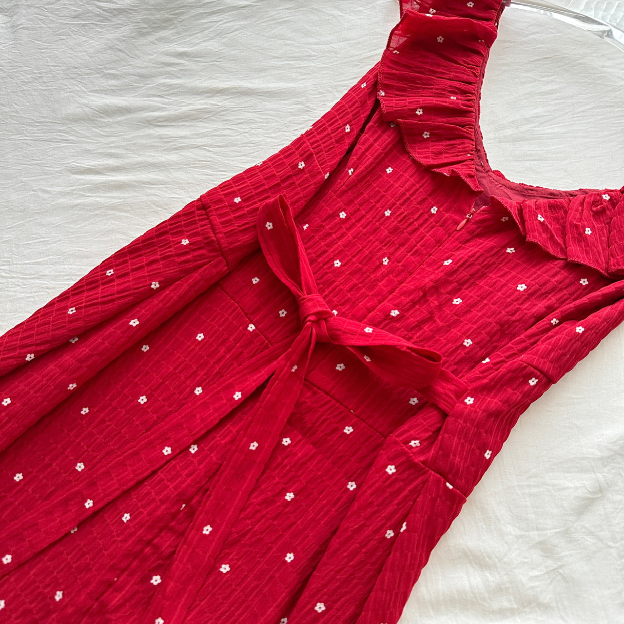 French retro temperament V-neck small flying sleeve red dress new summer style R2189