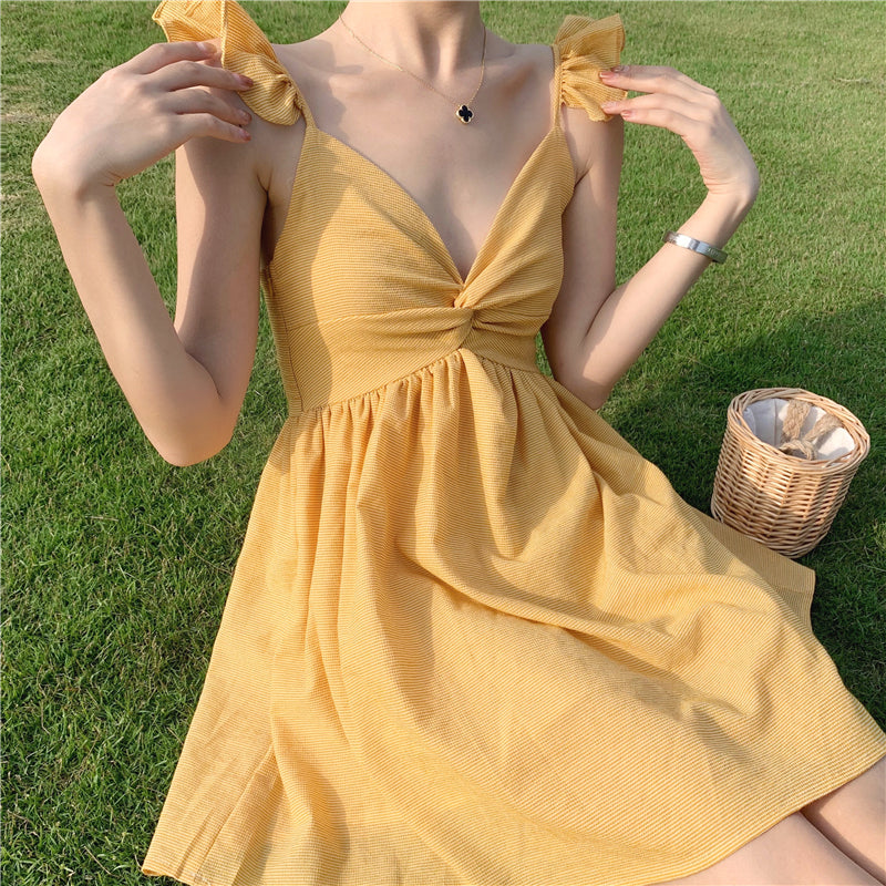 2025 new Sanya holiday beach dress short sling holiday short dress small slim dress R0203