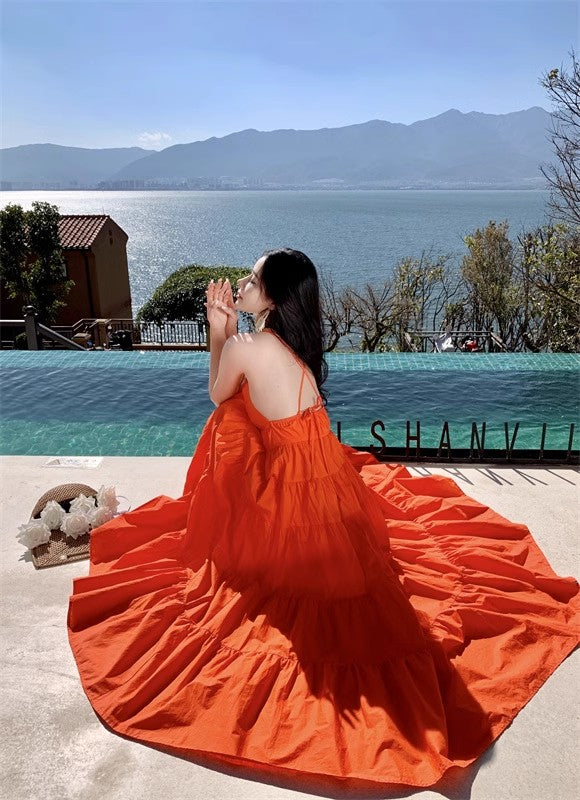 A Line Orange Long Stunning Evening Gown Party Prom Dress S7290