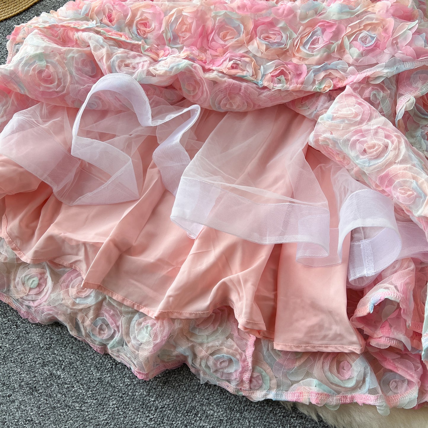 High-end dinner party dress heavy three-dimensional rose flower waist suspender dress R2221