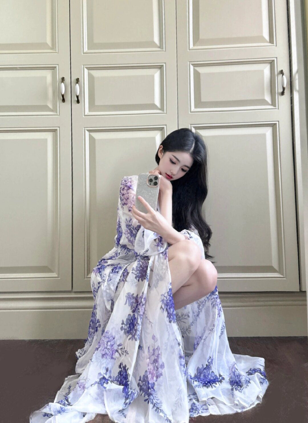 Floral dress new style waist temperament seaside holiday temperament long skirt R0680