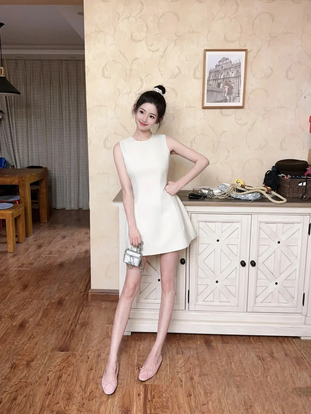 White sleeveless vest dress unique waist dress tutu skirt R0546