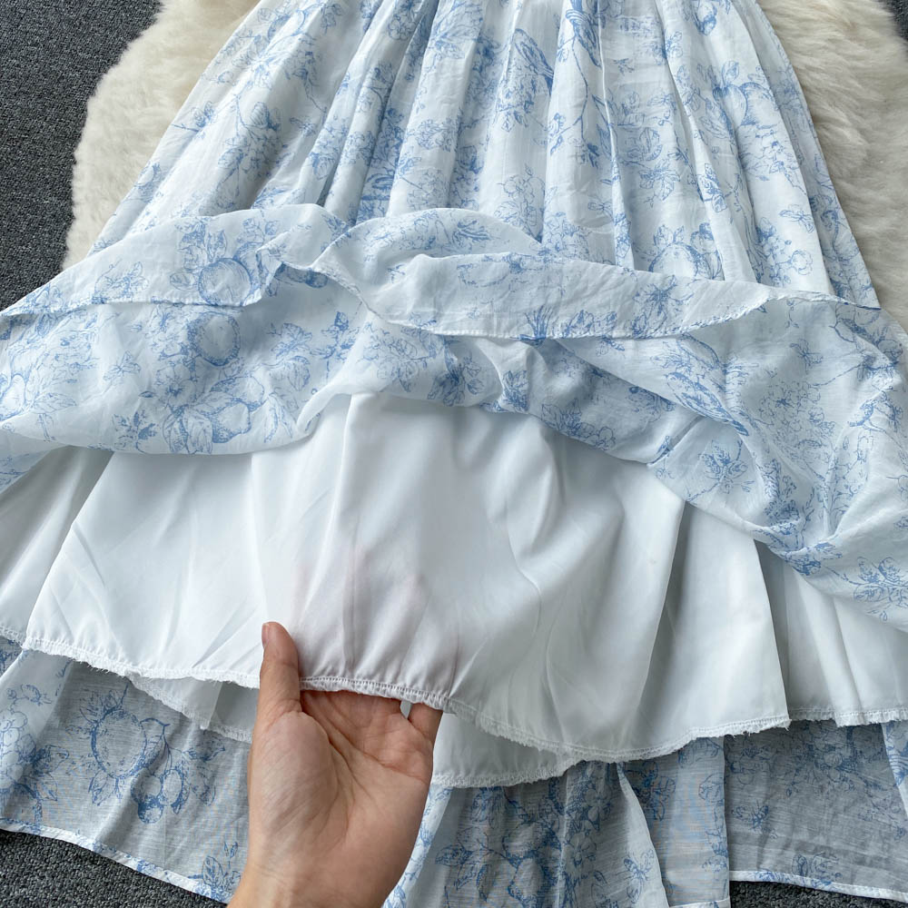 French floral dress summer dress 2025 new square collar niche waist tangerine first love skirt R2301