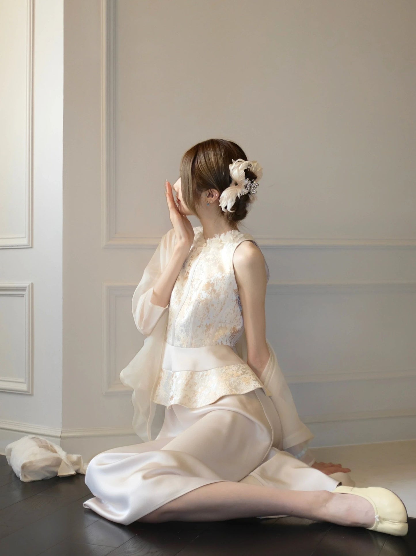 Gentle temperament super beautiful jacquard vest shawl skirt three-piece suit 2025 R0848