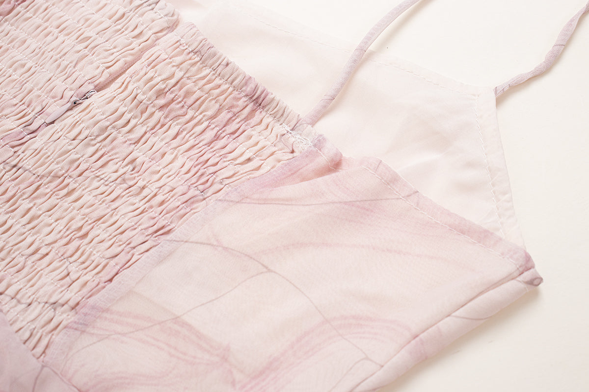 2025 new pink suspender dress ruffled fairy dress seaside R0016