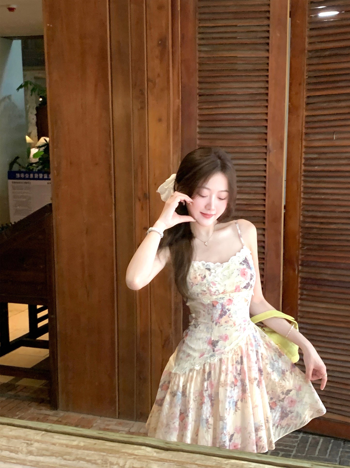 Holiday girl waist suspender lace floral dress beautiful summer skirt R3911