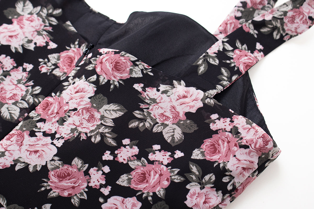 Tea break French floral suspender dress 2025 new sweet and spicy style waist slim chiffon short skirt R0116