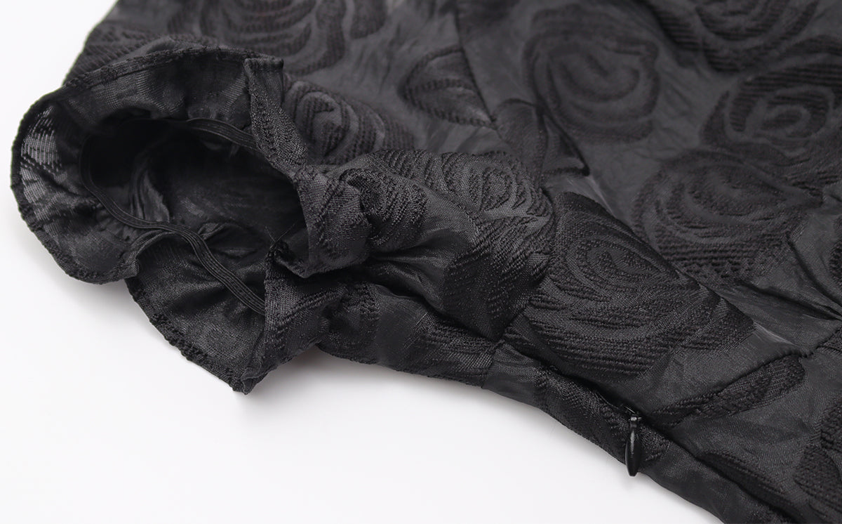 Dark night elf design lace-up back bow dress for women with slim waist A-line short skirt R0091