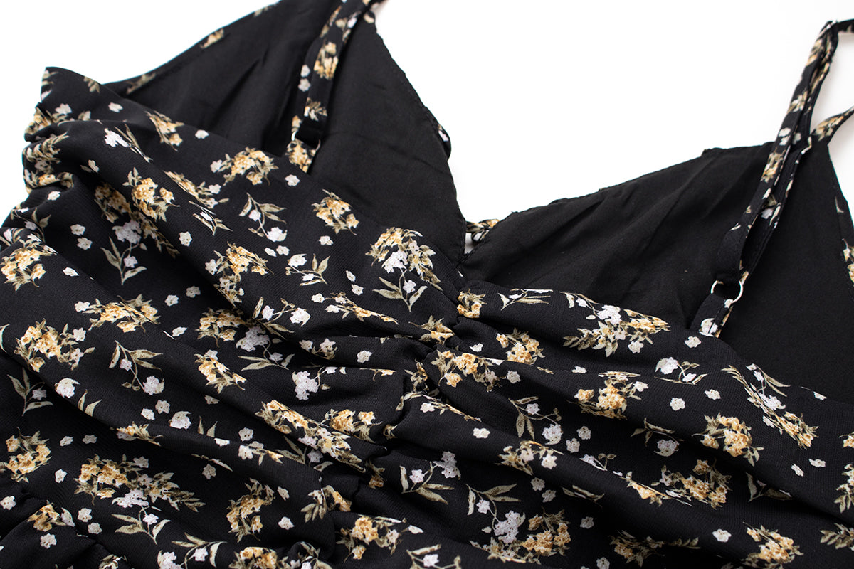 2025 black floral dress irregular tea break skirt short skirt hot girl waist suspender skirt R0099